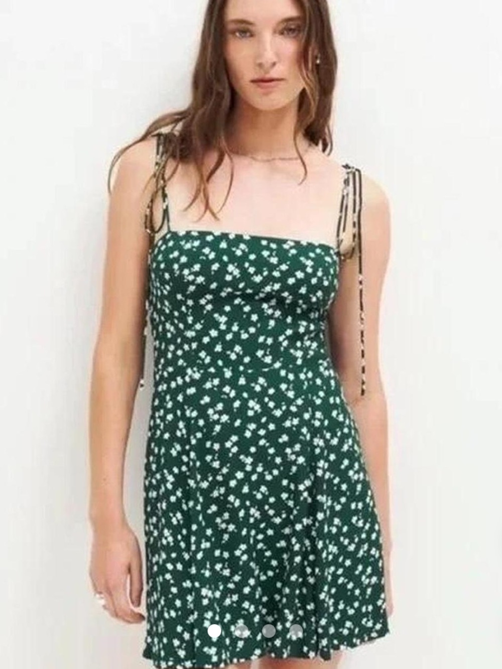 Reformation Green Mini Dress with White Floral Print